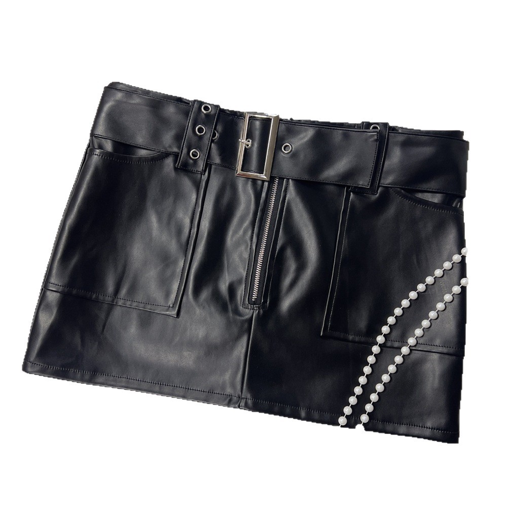 OM- 2025 Same style as the hot girl y2k retro nightclub sexy low-waist PU leather mini skirt